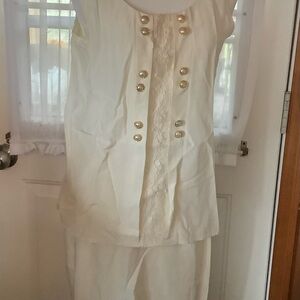Vintage 70’s Lace & Co. Elegant Cream Sleeveless Top and Pencil Skirt Set
